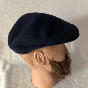 Vintage Kangol 504 Flat Cap Black 100% Pure New Wool Hat - Size XL